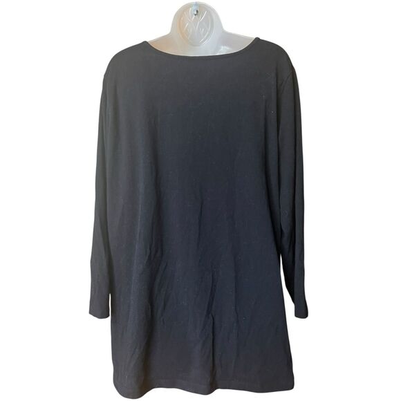 DG by Diane Gilman Black Studded Scoop Neck Top Sz 1X Long Sleeves Mixed Metals - Picture 4 of 10